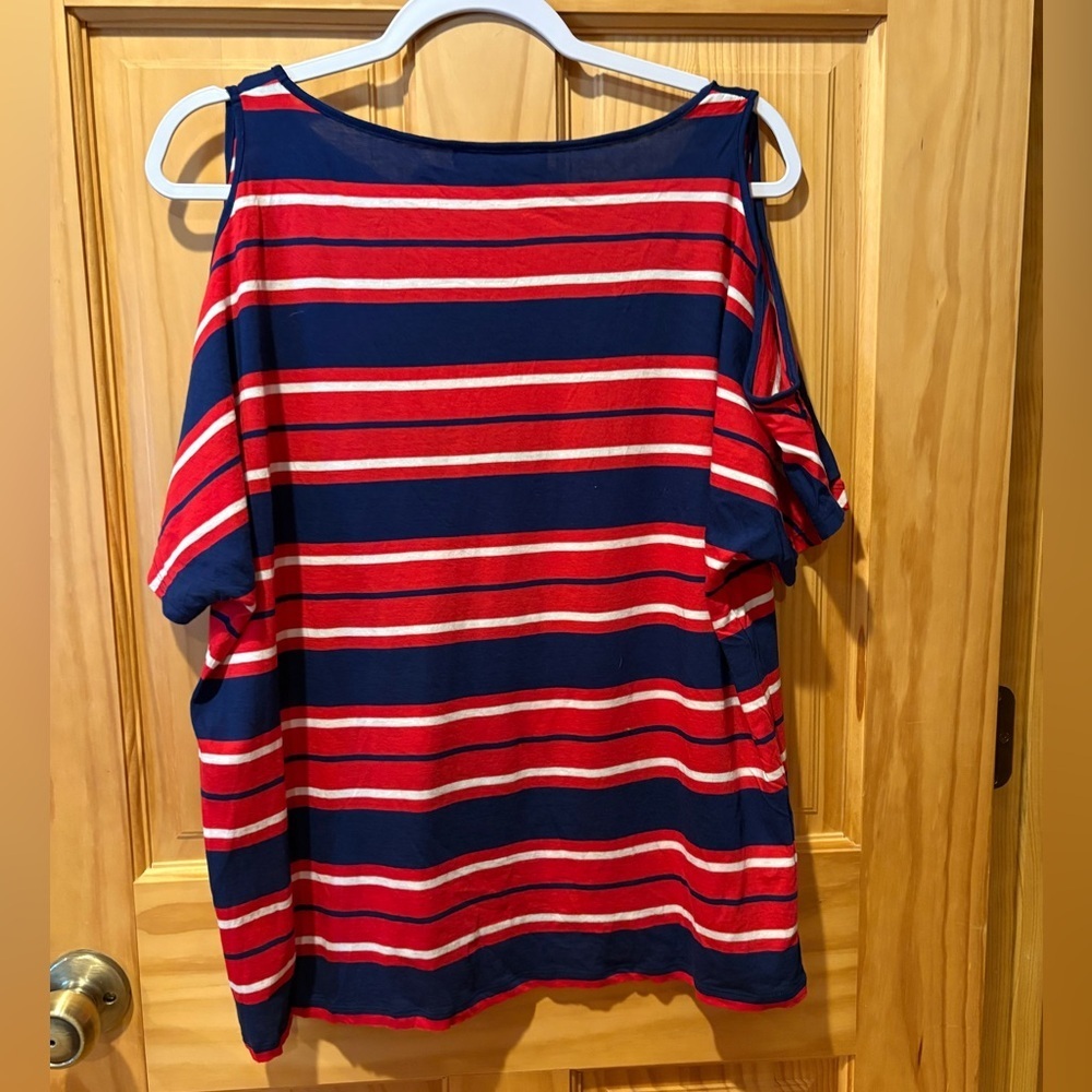 MICHAEL Michael Kors red, white, and navy blue striped cold-shoulder top XL - Picture 2 of 10